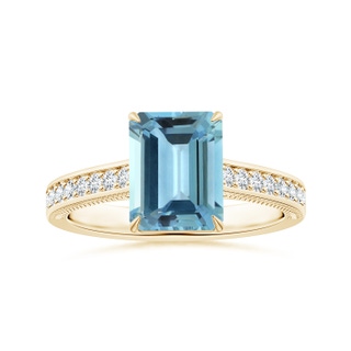 9.12x7.16x4.26mm AA Claw-Set GIA Certified Emerald-Cut Aquamarine Ring with Leaf Motifs in 10K Yellow Gold
