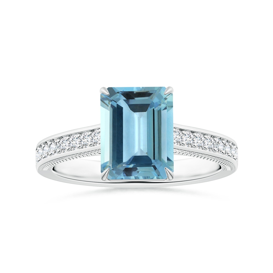 9.12x7.16x4.26mm AA Claw-Set GIA Certified Emerald-Cut Aquamarine Ring with Leaf Motifs in White Gold 