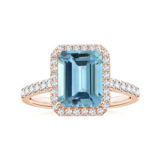 9.12x7.16x4.26mm AA Emerald-Cut Aquamarine Halo Ring with Diamonds in 10K Rose Gold