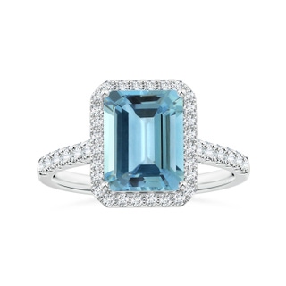 9.12x7.16x4.26mm AA Emerald-Cut Aquamarine Halo Ring with Diamonds in 18K White Gold