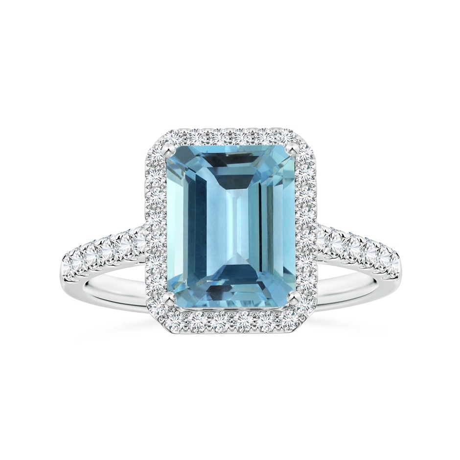 9.12x7.16x4.26mm AA Emerald-Cut Aquamarine Halo Ring with Diamonds in White Gold 