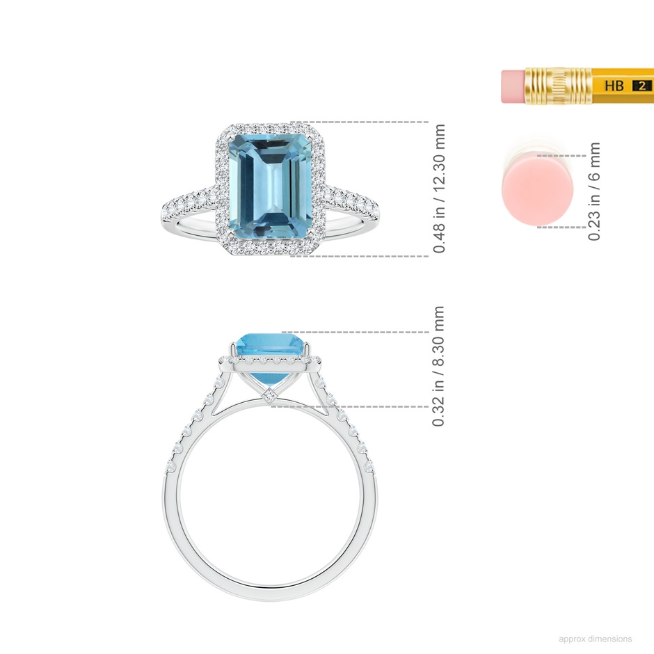 9.12x7.16x4.26mm AA Emerald-Cut Aquamarine Halo Ring with Diamonds in White Gold ruler