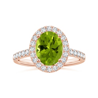 9.93x7.89x5.02mm AAA GIA Certified Oval Peridot Halo Ring with Diamonds in 18K Rose Gold