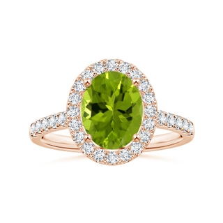 9.93x7.89x5.02mm AAA GIA Certified Oval Peridot Halo Ring with Diamonds in 9K Rose Gold