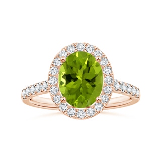 9.93x7.89x5.02mm AAA GIA Certified Oval Peridot Halo Ring with Diamonds in Rose Gold