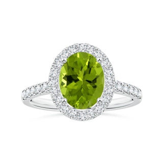 9.93x7.89x5.02mm AAA GIA Certified Oval Peridot Halo Ring with Diamonds in White Gold