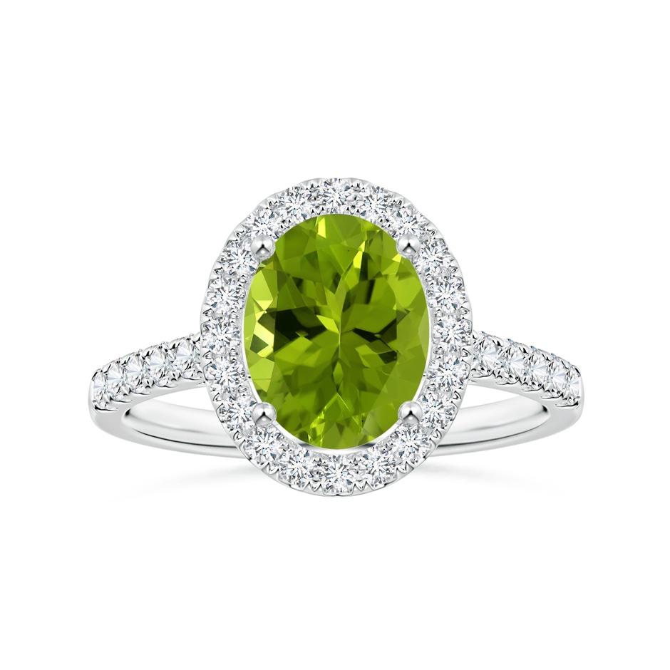 9.93x7.89x5.02mm AAA GIA Certified Oval Peridot Halo Ring with Diamonds in White Gold 