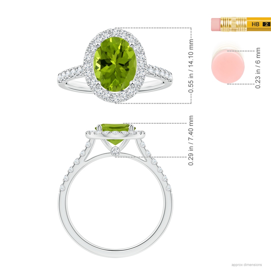 9.93x7.89x5.02mm AAA GIA Certified Oval Peridot Halo Ring with Diamonds in White Gold ruler