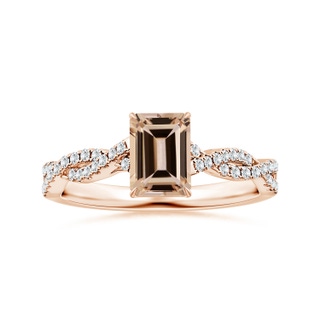 8.11x6.03x4.13mm AAA Claw-Set GIA Certified Emerald-Cut Morganite Ring with Diamond Twist Shank in 10K Rose Gold
