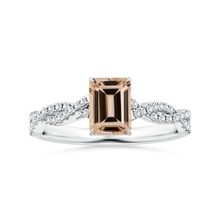 8.11x6.03x4.13mm AAA Claw-Set GIA Certified Emerald-Cut Morganite Ring with Diamond Twist Shank in 18K White Gold