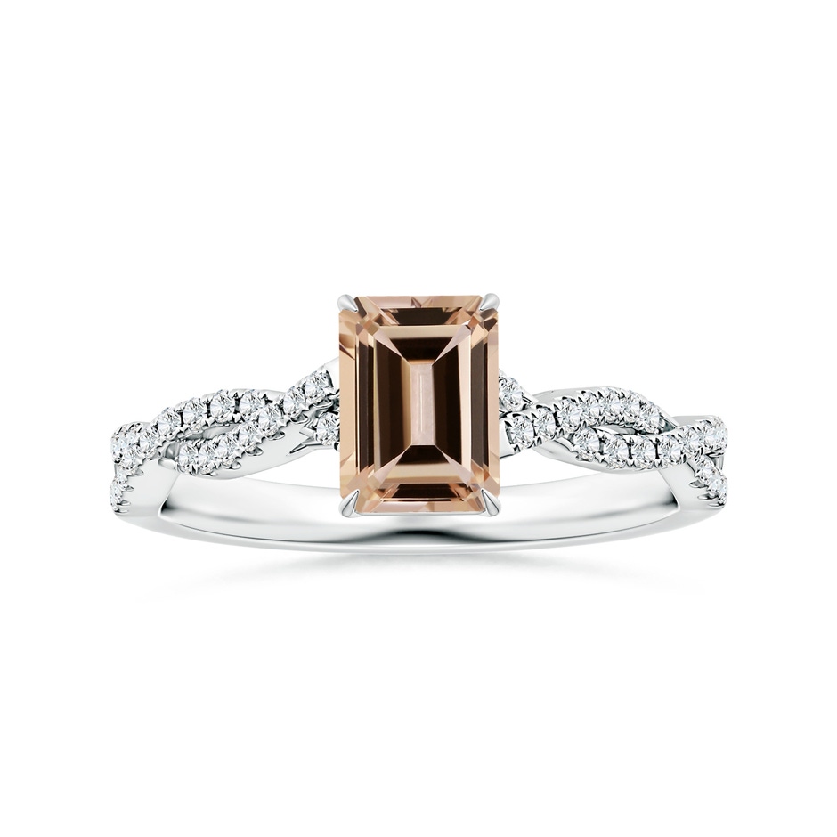 8.11x6.03x4.13mm AAA Claw-Set GIA Certified Emerald-Cut Morganite Ring with Diamond Twist Shank in White Gold 