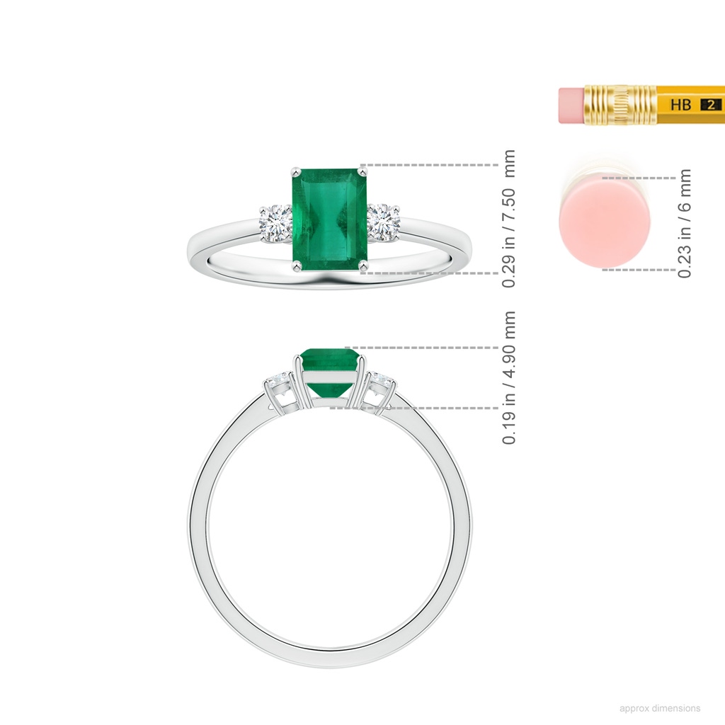 7.12x5.09x3.31mm AA GIA Certified Emerald-Cut Emerald Three Stone Ring with Reverse Tapered Shank in White Gold ruler