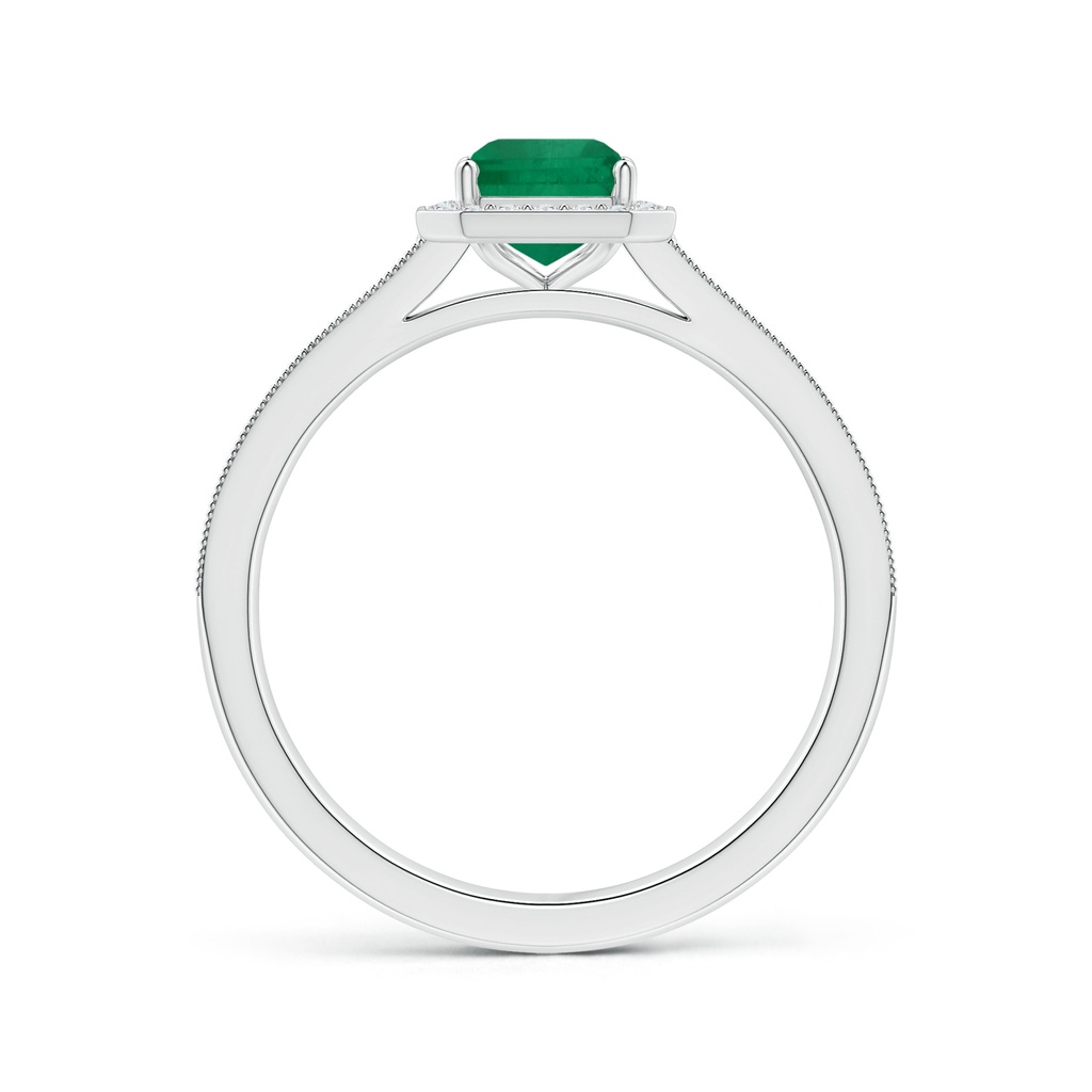 7.12x5.09x3.31mm AA Tapered Shank GIA Certified Emerald-Cut Emerald Halo Ring with Milgrain in P950 Platinum Side 199