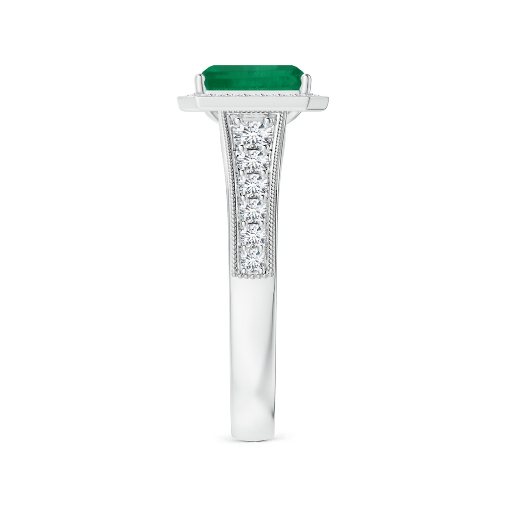 7.12x5.09x3.31mm AA Tapered Shank GIA Certified Emerald-Cut Emerald Halo Ring with Milgrain in P950 Platinum Side 399
