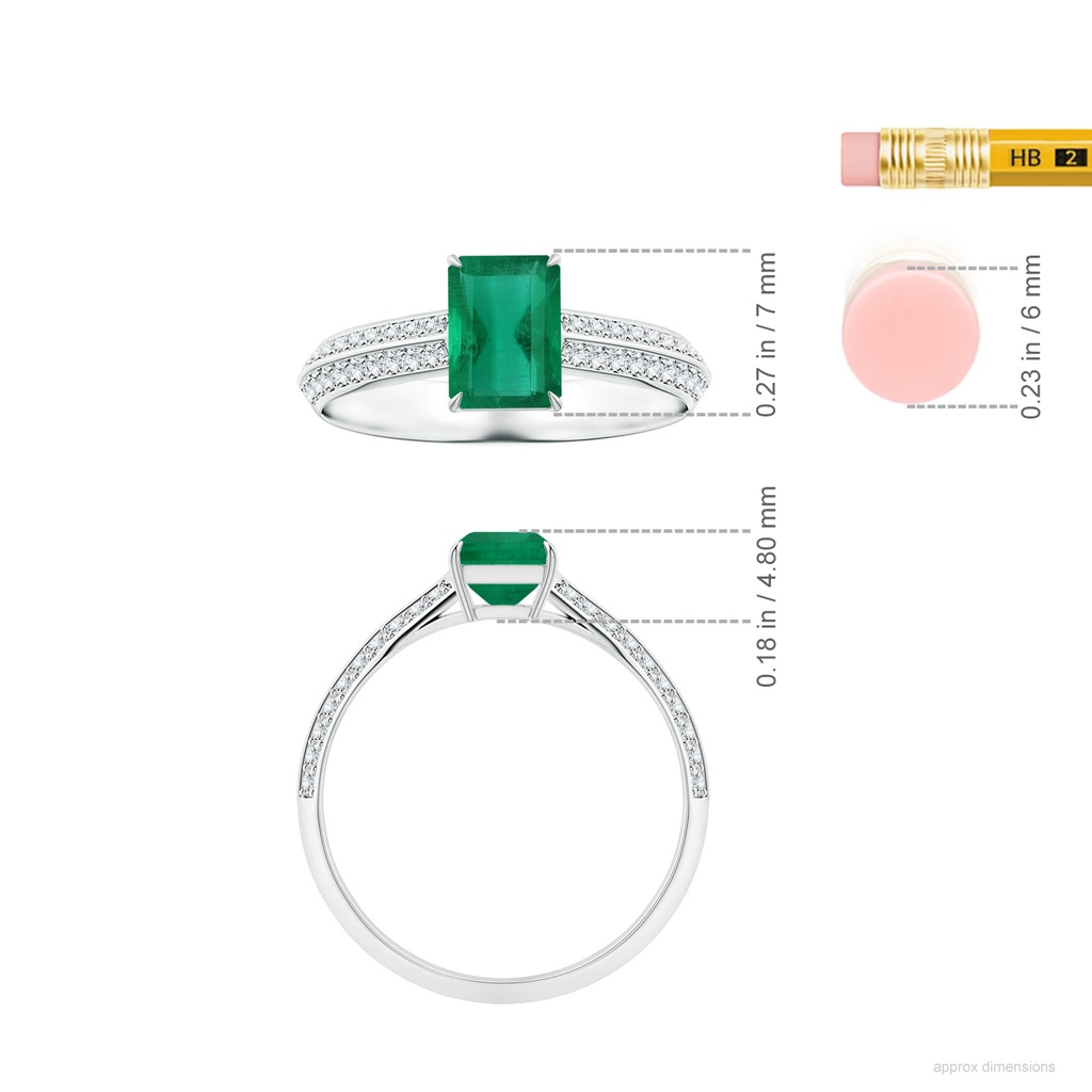 7.12x5.09x3.31mm AA Claw-Set GIA Certified Emerald-Cut Emerald Ring with Knife-Edged Diamond Shank in P950 Platinum ruler