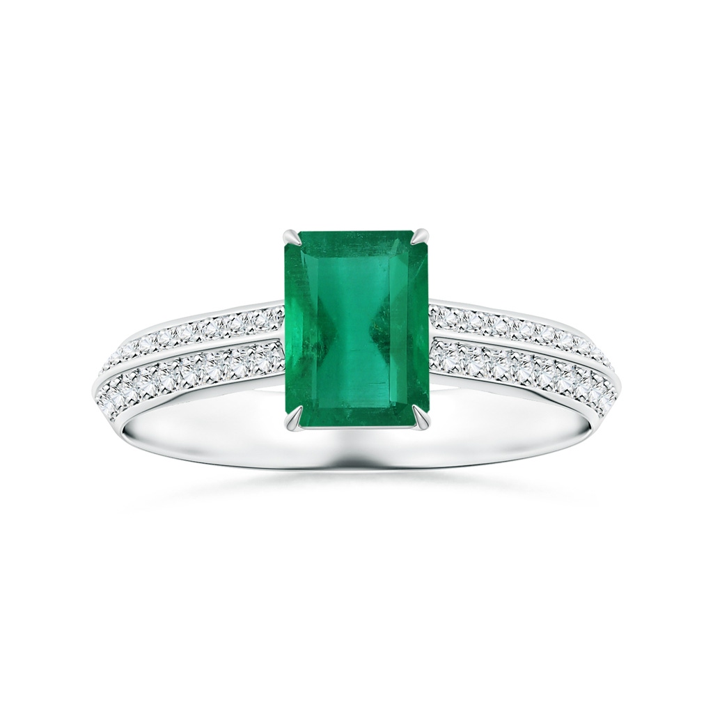 7.12x5.09x3.31mm AA Claw-Set GIA Certified Emerald-Cut Emerald Ring with Knife-Edged Diamond Shank in White Gold 