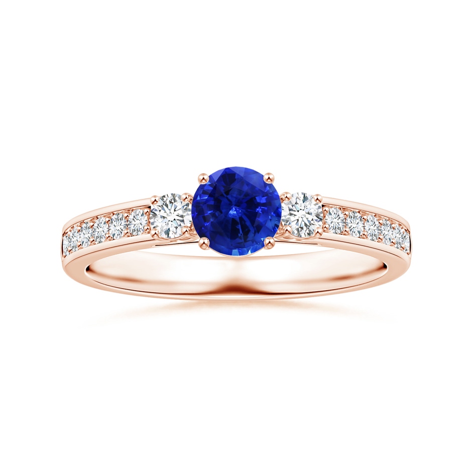 6.00x5.97x3.42mm AAAA Blue Sapphire Three Stone Ring with Diamonds in 18K Rose Gold 
