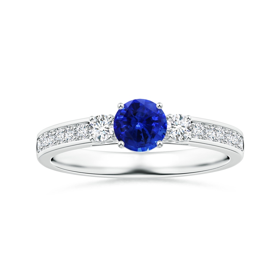 6.00x5.97x3.42mm AAAA Blue Sapphire Three Stone Ring with Diamonds in White Gold 