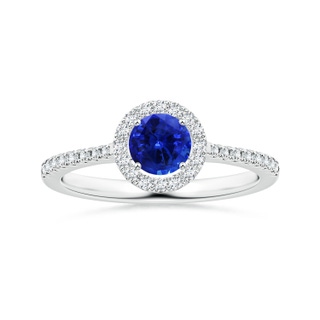 6.00x5.97x3.42mm AAAA Blue Sapphire Halo Ring with Reverse Tapered Shank in P950 Platinum
