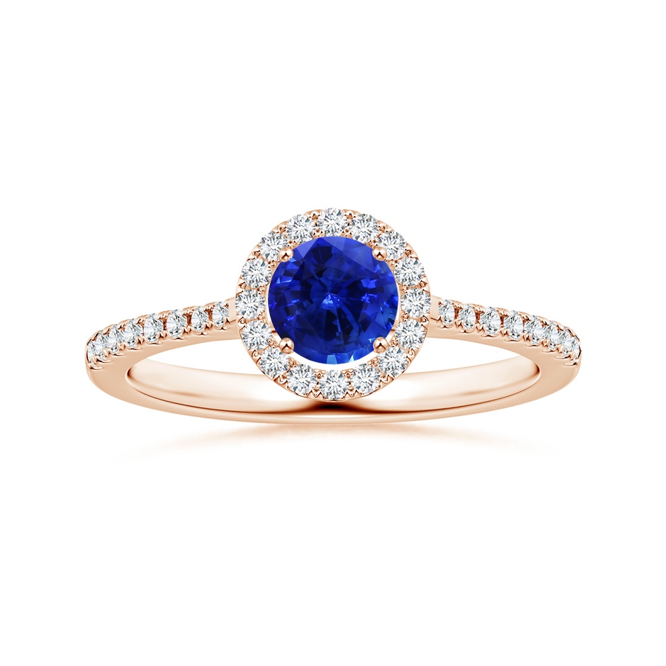 6.00x5.97x3.42mm AAAA Blue Sapphire Halo Ring with Reverse Tapered Shank in Rose Gold 