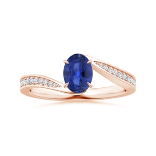 7.05x5.08x2.92mm AAAA GIA Certified Claw-Set Oval Blue Sapphire Bypass Ring with Diamonds in 18K Rose Gold