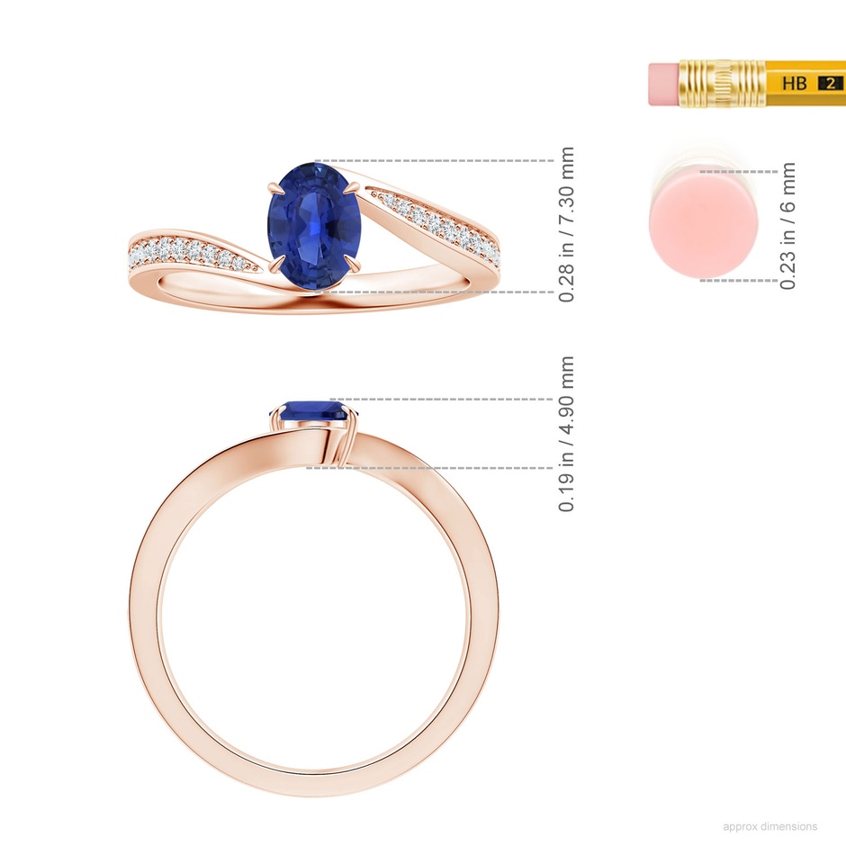 7.05x5.08x2.92mm AAAA GIA Certified Claw-Set Oval Blue Sapphire Bypass Ring with Diamonds in 18K Rose Gold ruler