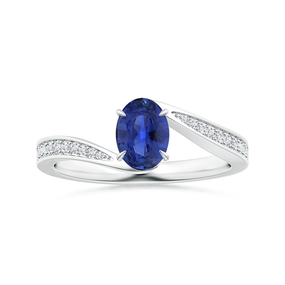 7.05x5.08x2.92mm AAAA GIA Certified Claw-Set Oval Blue Sapphire Bypass Ring with Diamonds in 18K White Gold 