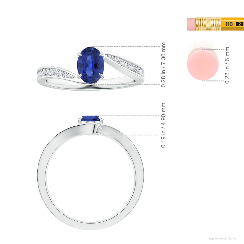 7.05x5.08x2.92mm AAAA GIA Certified Claw-Set Oval Blue Sapphire Bypass Ring with Diamonds in 18K White Gold ruler
