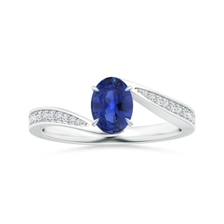 7.05x5.08x2.92mm AAAA GIA Certified Claw-Set Oval Blue Sapphire Bypass Ring with Diamonds in P950 Platinum