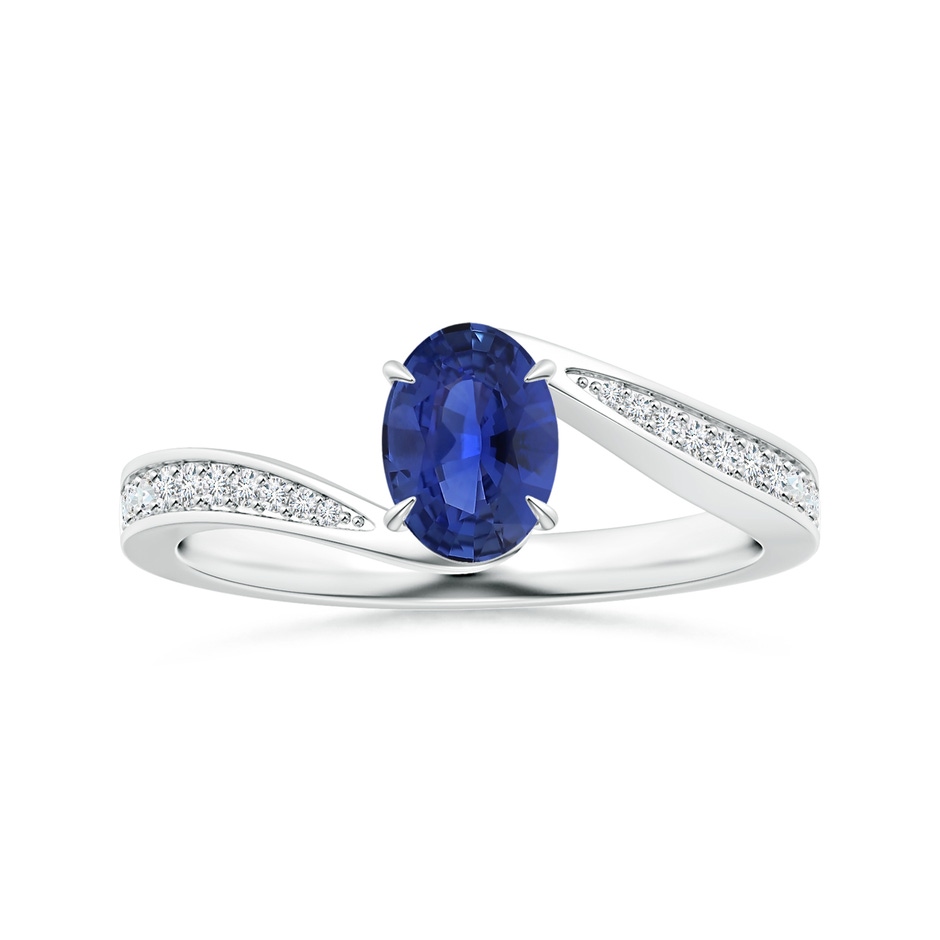 7.05x5.08x2.92mm AAAA GIA Certified Claw-Set Oval Blue Sapphire Bypass Ring with Diamonds in White Gold 