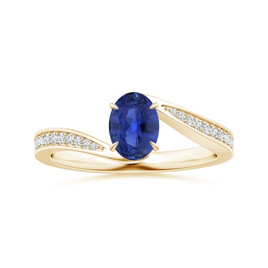 7.05x5.08x2.92mm AAAA GIA Certified Claw-Set Oval Blue Sapphire Bypass Ring with Diamonds in Yellow Gold 