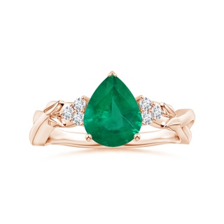 9.11x7.02x4.70mm AAA GIA Certified Nature Inspired Pear-Shaped Emerald Ring with Diamonds in 10K Rose Gold