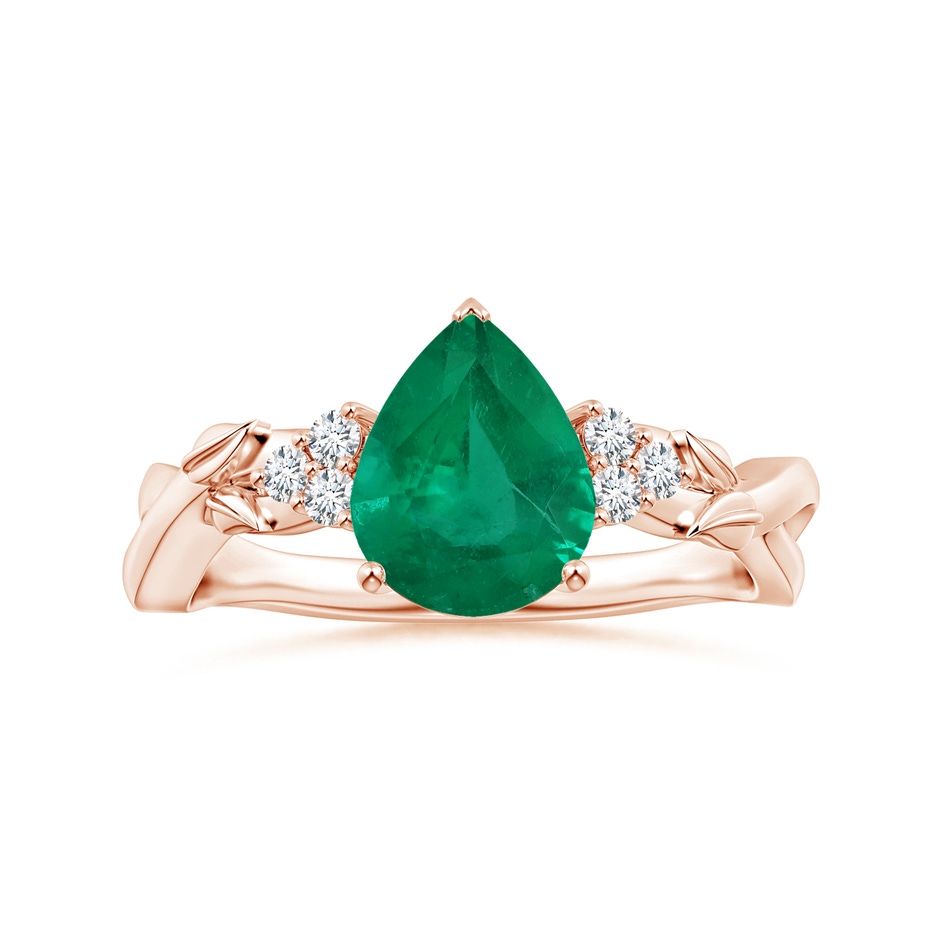 9.11x7.02x4.70mm AAA GIA Certified Nature Inspired Pear-Shaped Emerald Ring with Diamonds in 18K Rose Gold 