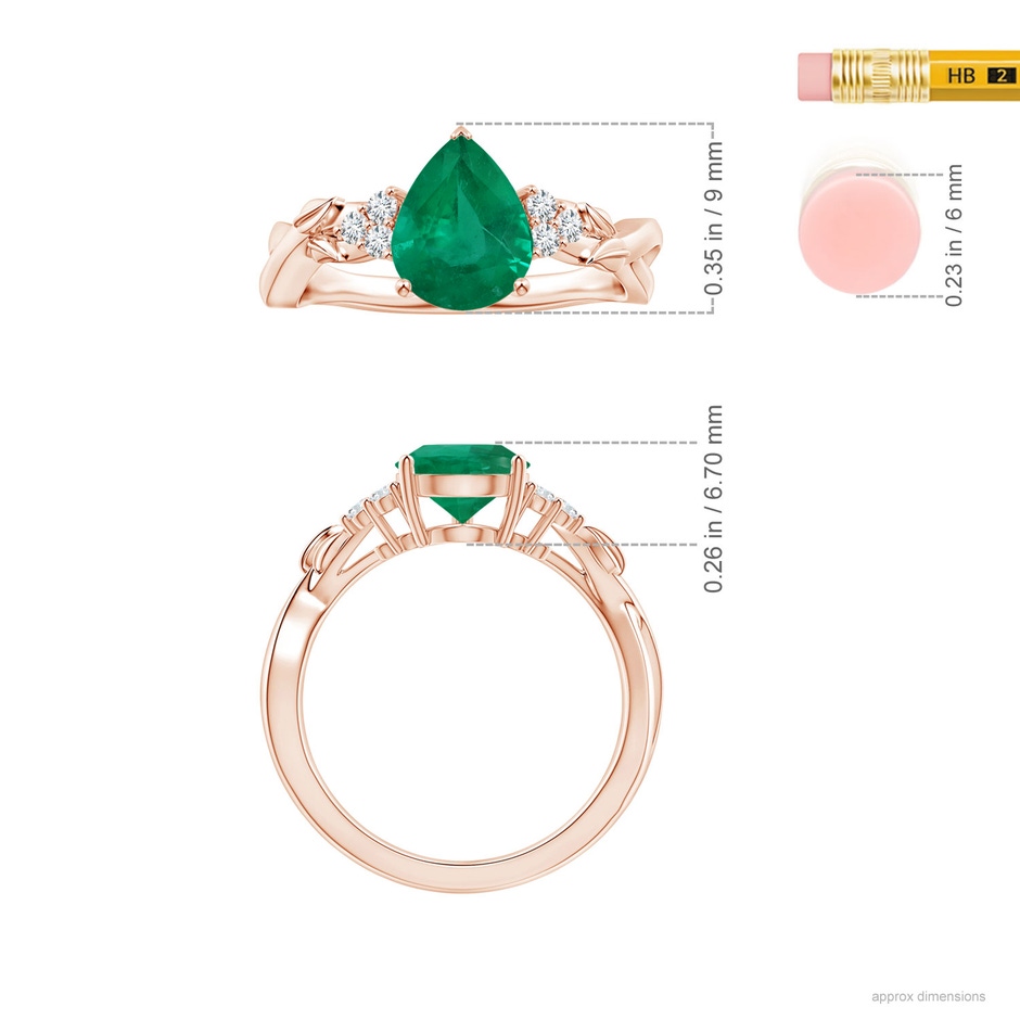 9.11x7.02x4.70mm AAA GIA Certified Nature Inspired Pear-Shaped Emerald Ring with Diamonds in 18K Rose Gold ruler