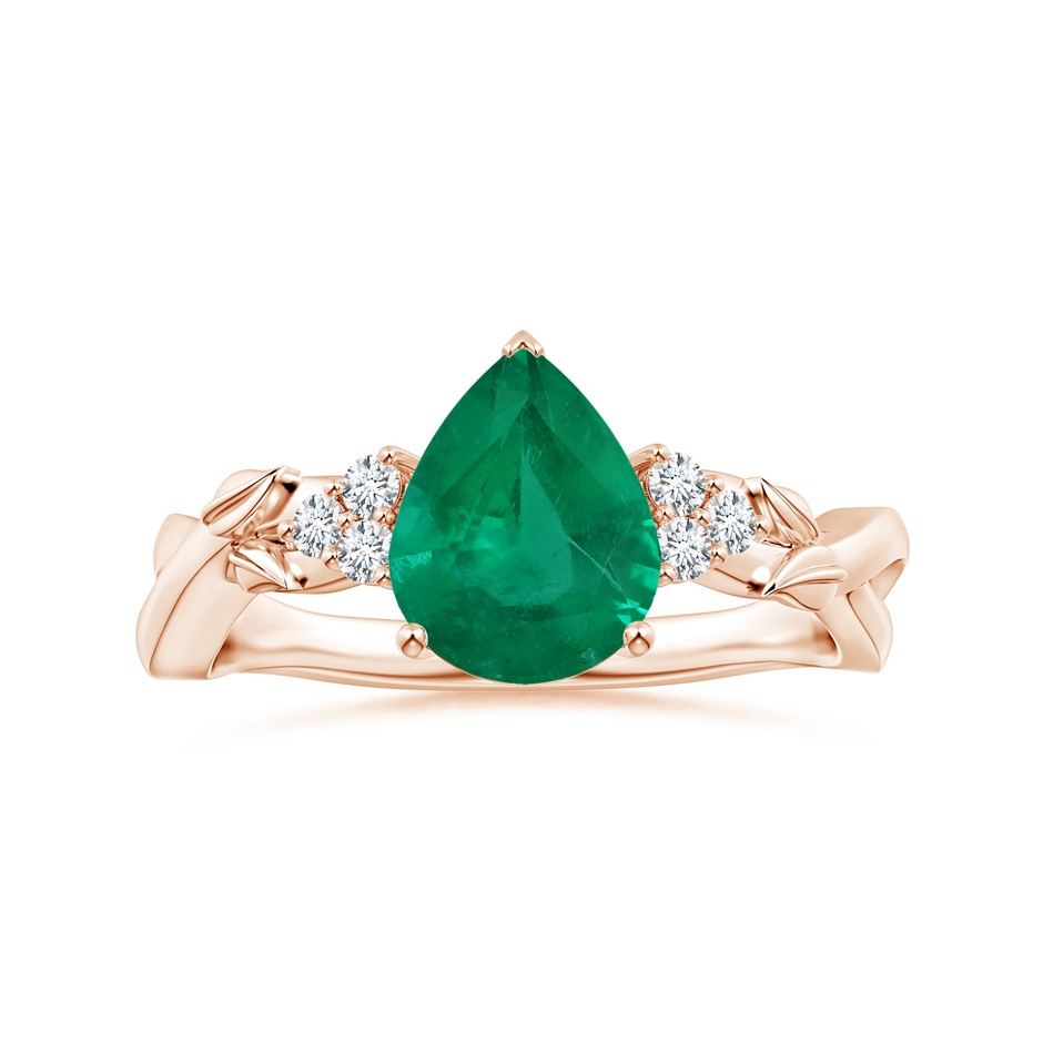 9.11x7.02x4.70mm AAA GIA Certified Nature Inspired Pear-Shaped Emerald Ring with Diamonds in 9K Rose Gold 