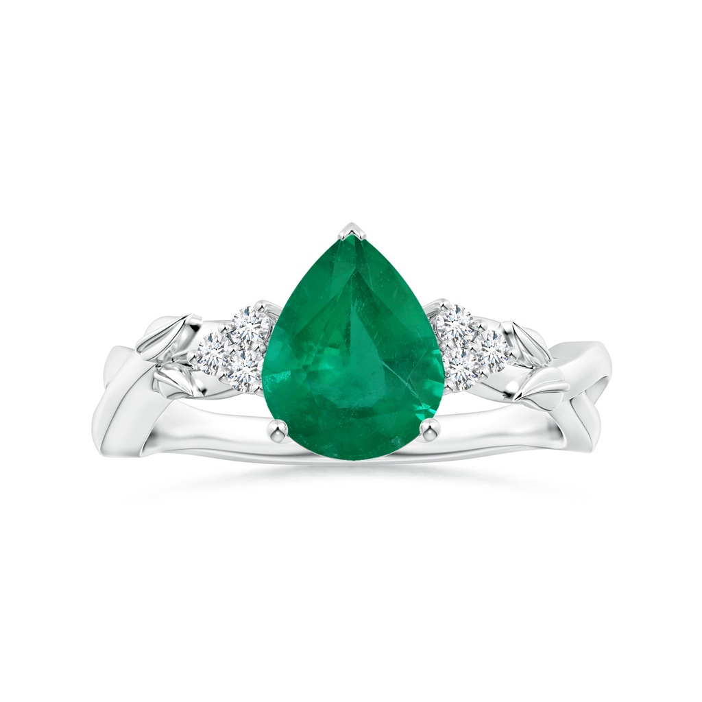 9.11x7.02x4.70mm AAA GIA Certified Nature Inspired Pear-Shaped Emerald Ring with Diamonds in P950 Platinum 