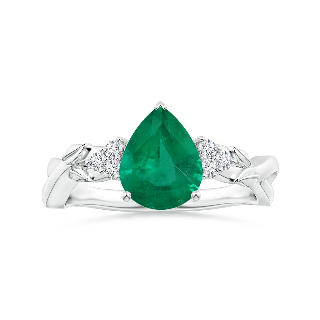 9.11x7.02x4.70mm AAA GIA Certified Nature Inspired Pear-Shaped Emerald Ring with Diamonds in P950 Platinum