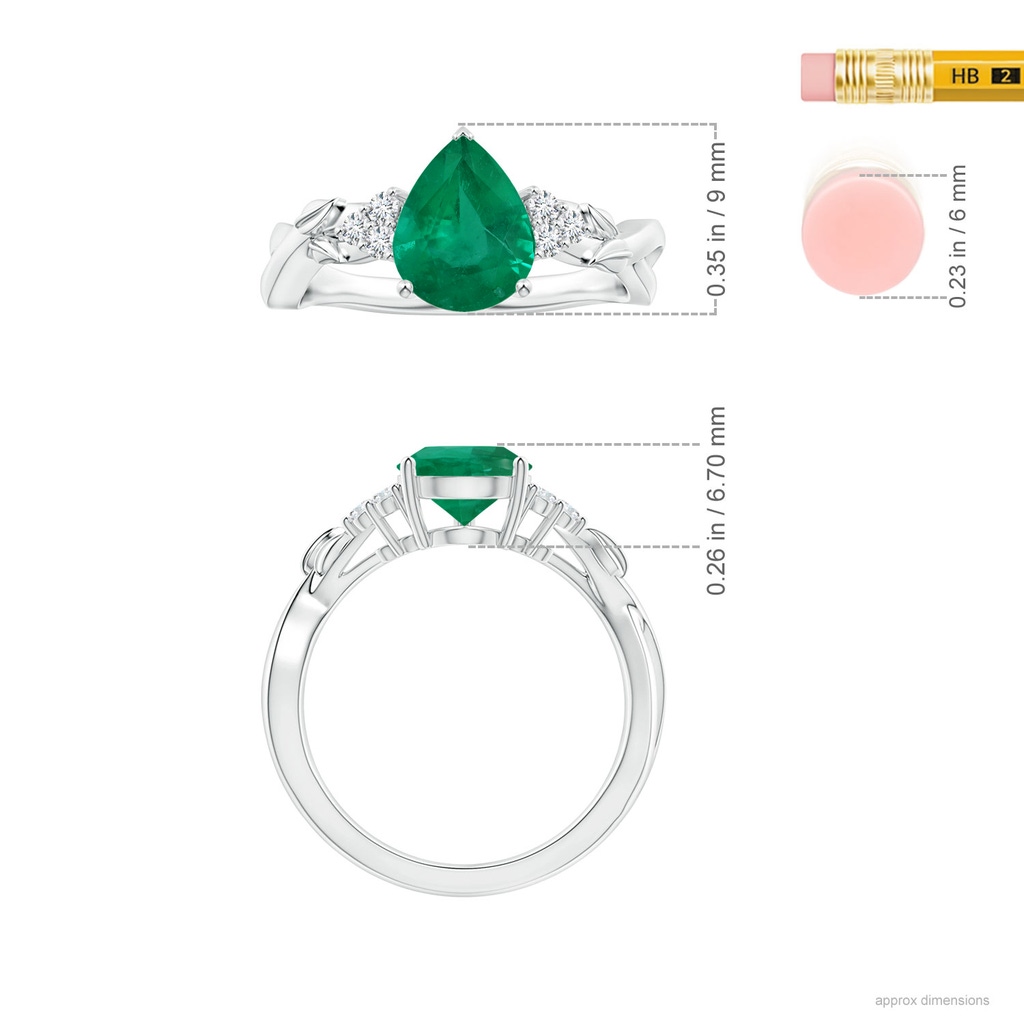 9.11x7.02x4.70mm AAA GIA Certified Nature Inspired Pear-Shaped Emerald Ring with Diamonds in P950 Platinum ruler