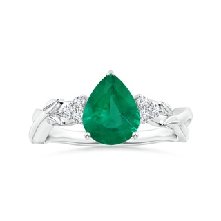 9.11x7.02x4.70mm AAA GIA Certified Nature Inspired Pear-Shaped Emerald Ring with Diamonds in White Gold