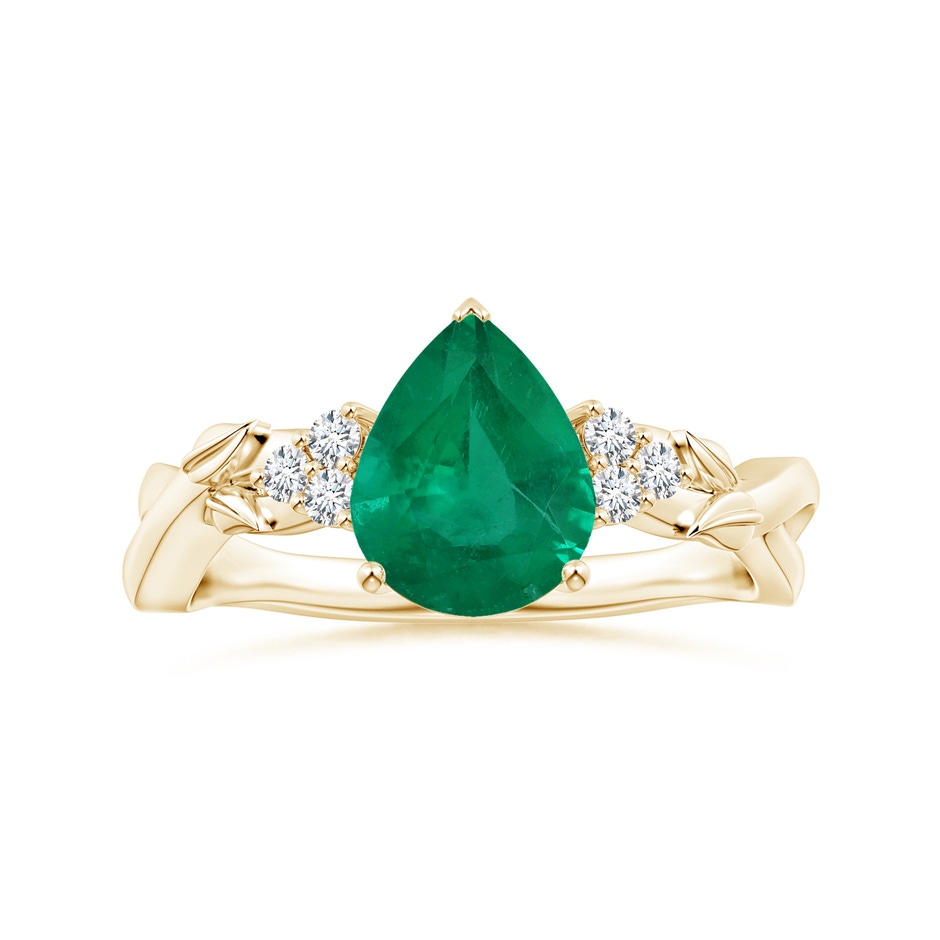 9.11x7.02x4.70mm AAA GIA Certified Nature Inspired Pear-Shaped Emerald Ring with Diamonds in Yellow Gold 