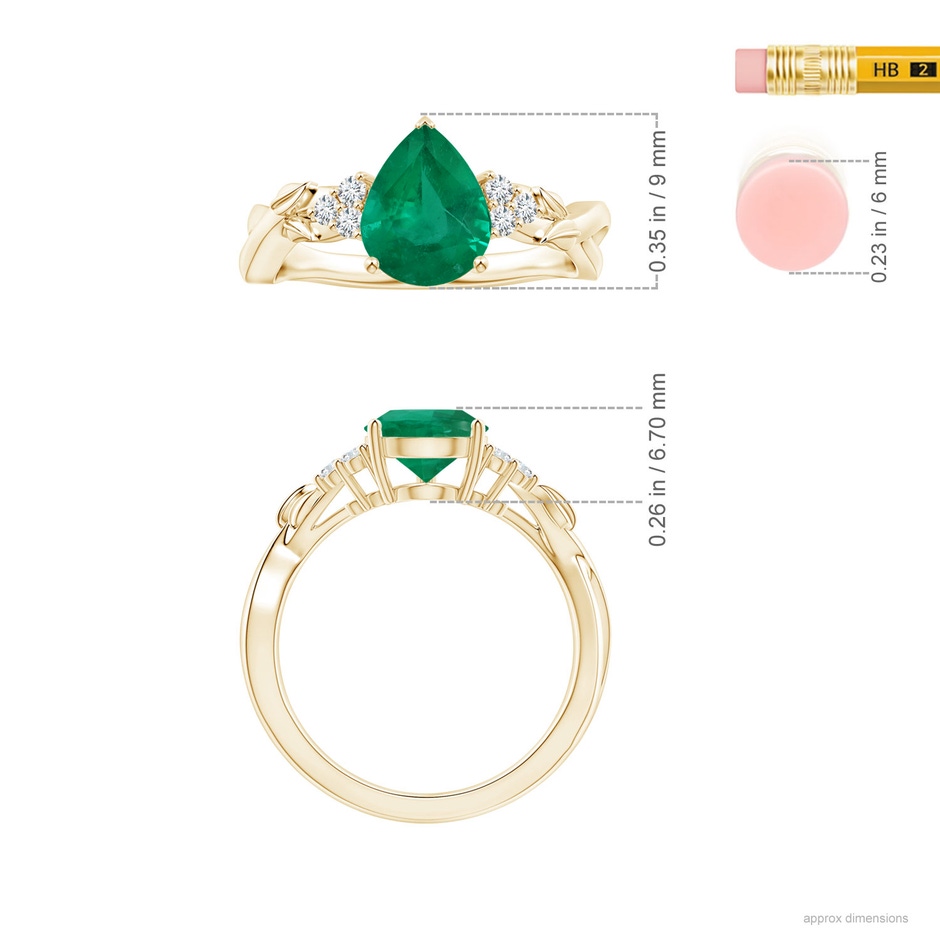 9.11x7.02x4.70mm AAA GIA Certified Nature Inspired Pear-Shaped Emerald Ring with Diamonds in Yellow Gold ruler
