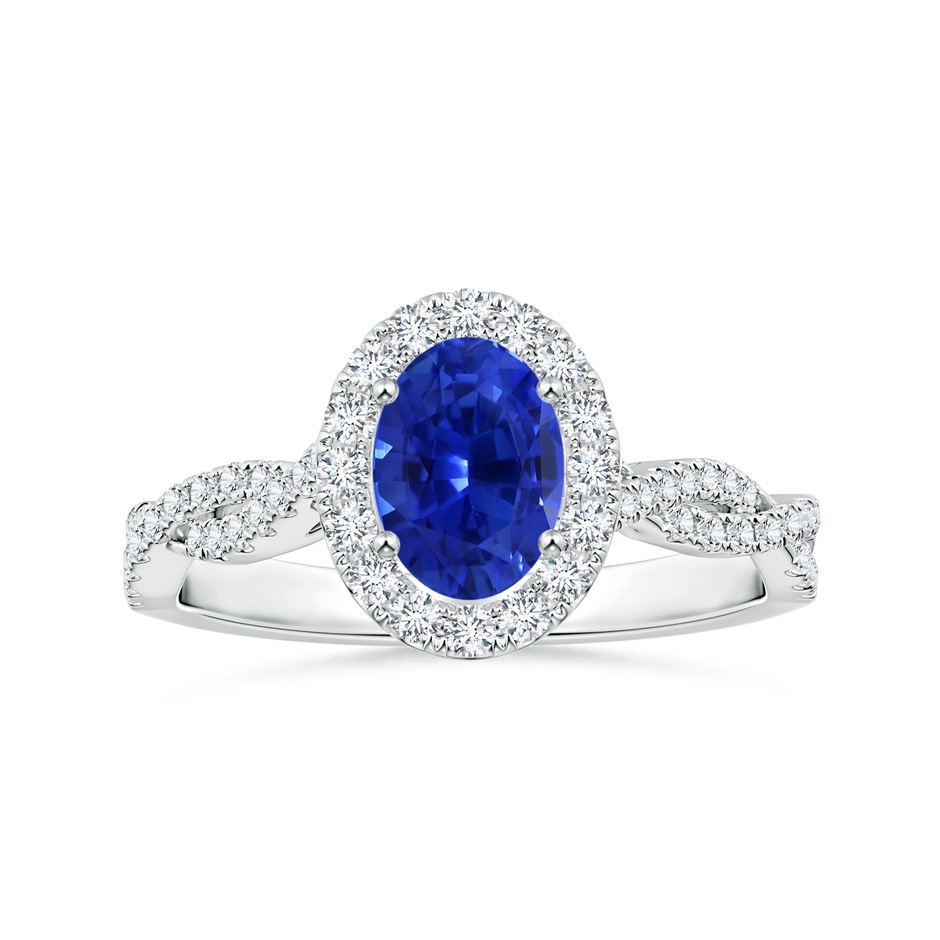 6.70x5.18x3.69mm AAAA GIA Certified Oval Blue Sapphire Twisted Shank Ring with Halo in P950 Platinum 