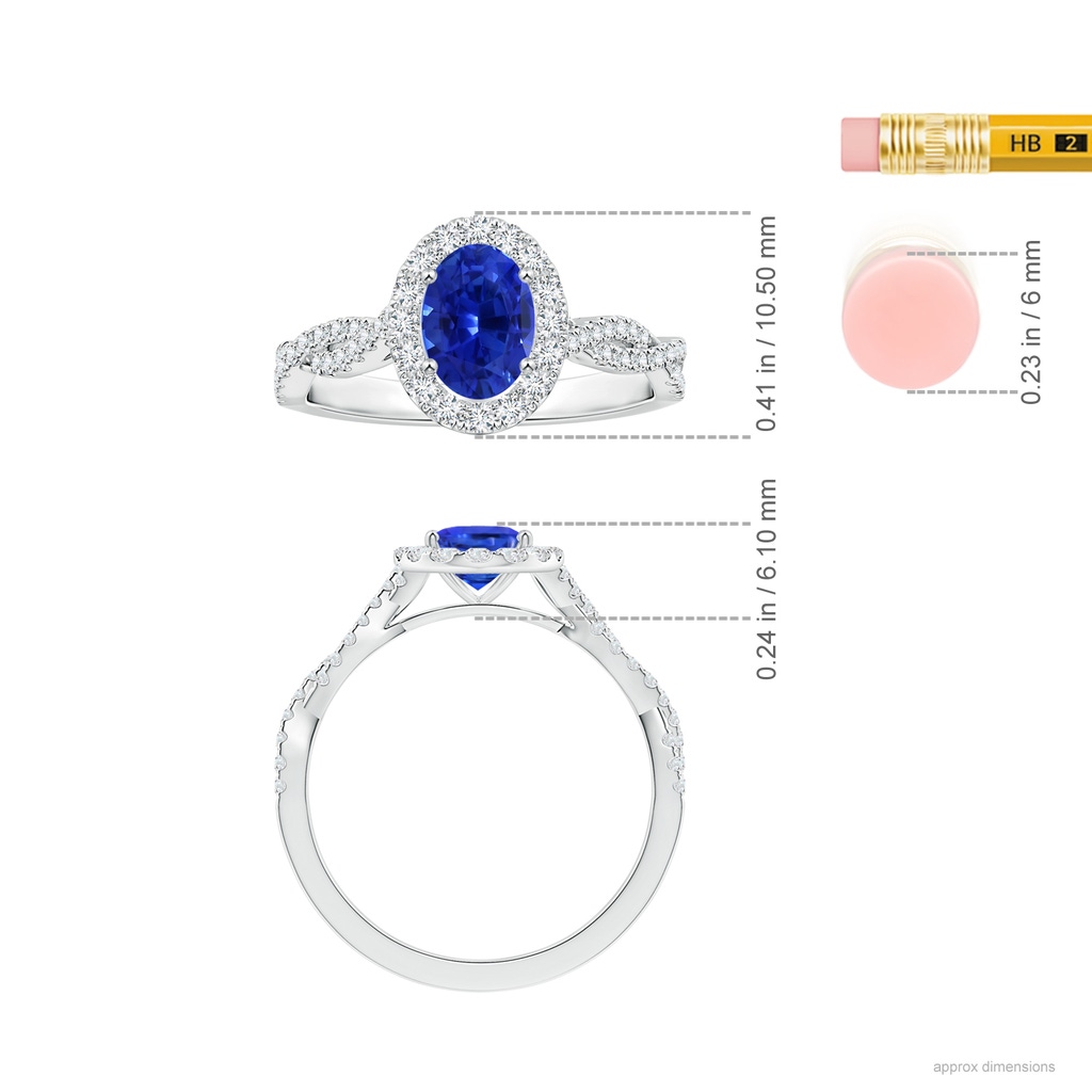6.70x5.18x3.69mm AAAA GIA Certified Oval Blue Sapphire Twisted Shank Ring with Halo in P950 Platinum Ruler