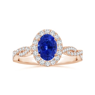 6.70x5.18x3.69mm AAAA GIA Certified Oval Blue Sapphire Twisted Shank Ring with Halo in Rose Gold