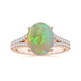 11.32x9.11x3.05mm AAAA GIA Certified Prong-Set Oval Opal Split Shank Ring with Diamonds in 18K Rose Gold