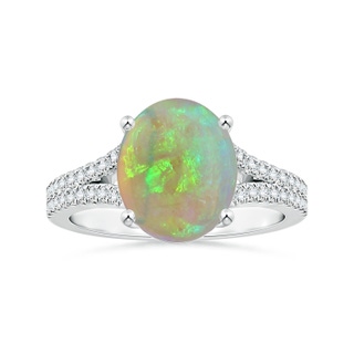 11.32x9.11x3.05mm AAAA GIA Certified Prong-Set Oval Opal Split Shank Ring with Diamonds in P950 Platinum