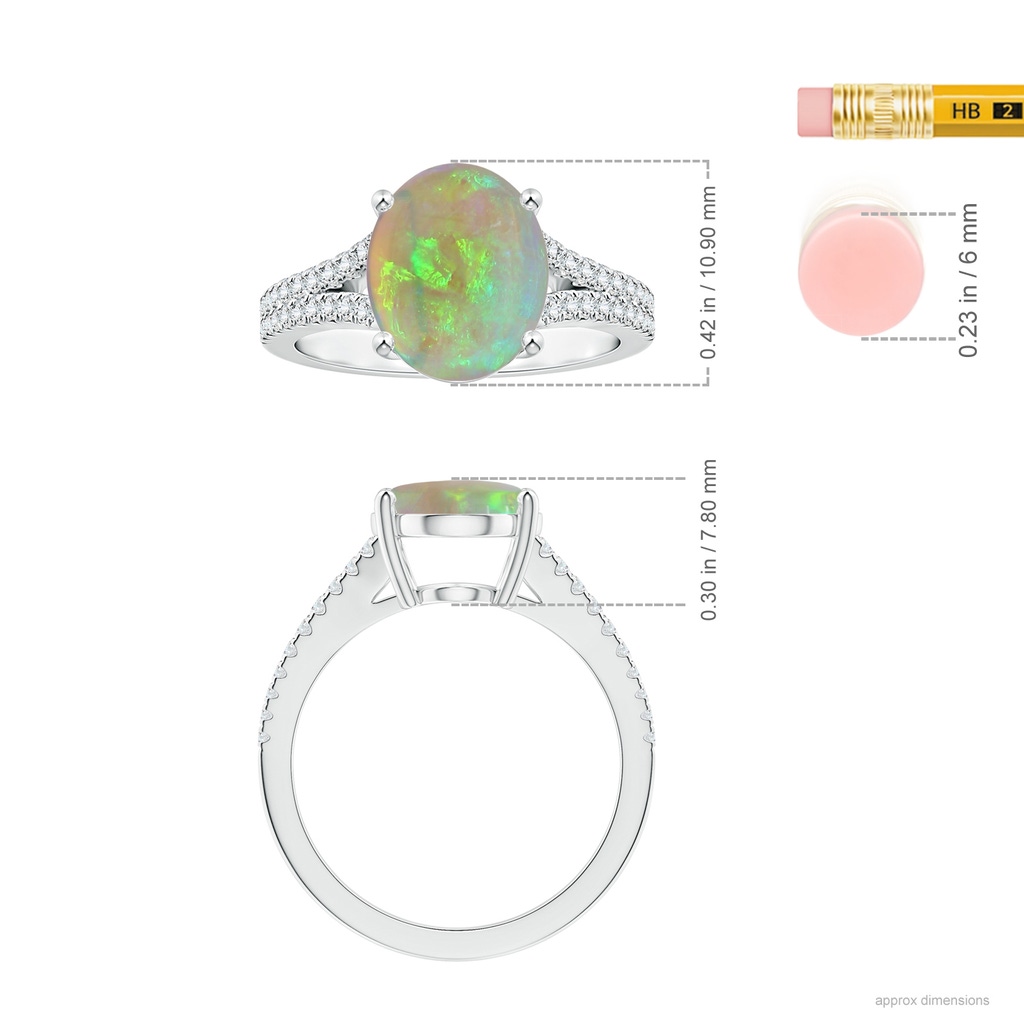 11.32x9.11x3.05mm AAAA GIA Certified Prong-Set Oval Opal Split Shank Ring with Diamonds in White Gold ruler