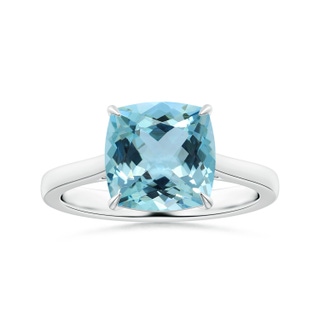 10.12x10.06x6.14mm AAA Claw-Set GIA Certified Cushion Aquamarine Ring with Reverse Tapered Shank in P950 Platinum