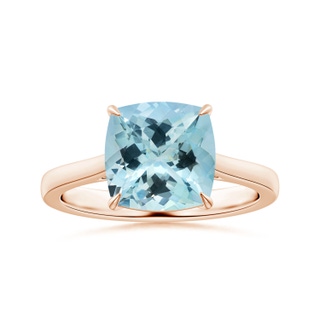 10.17x10.05x6.31mm AAA Claw-Set GIA Certified Cushion Aquamarine Ring with Reverse Tapered Shank in 10K Rose Gold