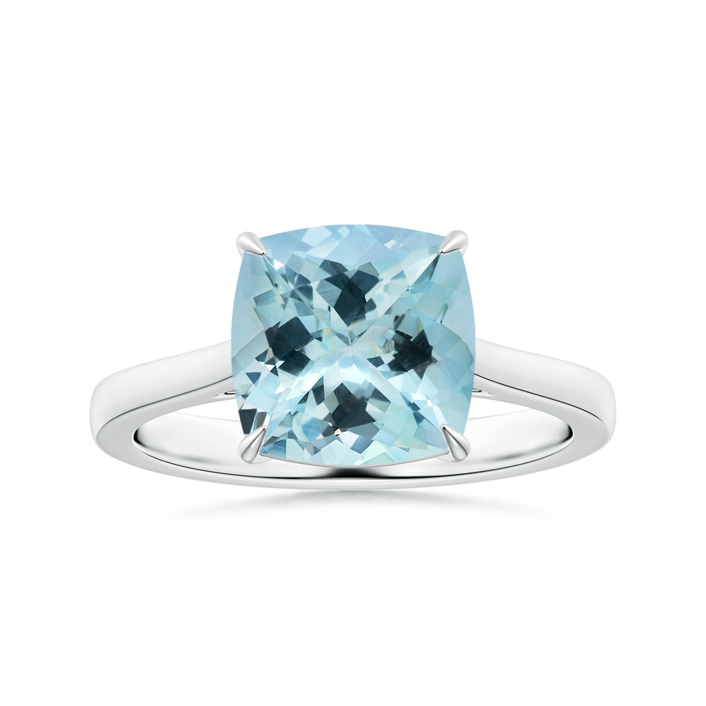 10.17x10.05x6.31mm AAA Claw-Set GIA Certified Cushion Aquamarine Ring with Reverse Tapered Shank in White Gold